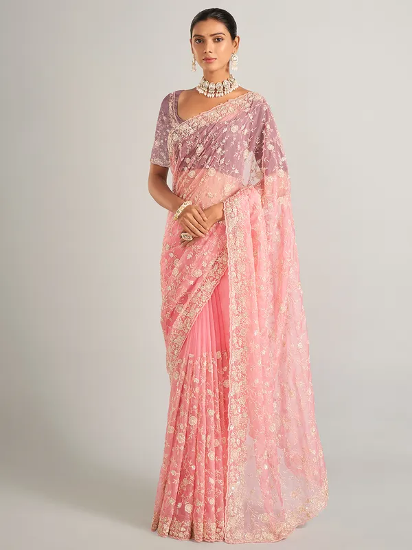 Mesmerizing organza silk light pink  saree