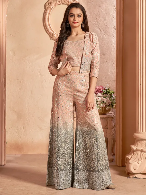 Mesmerizing peach palazzo salwar suit in georgette