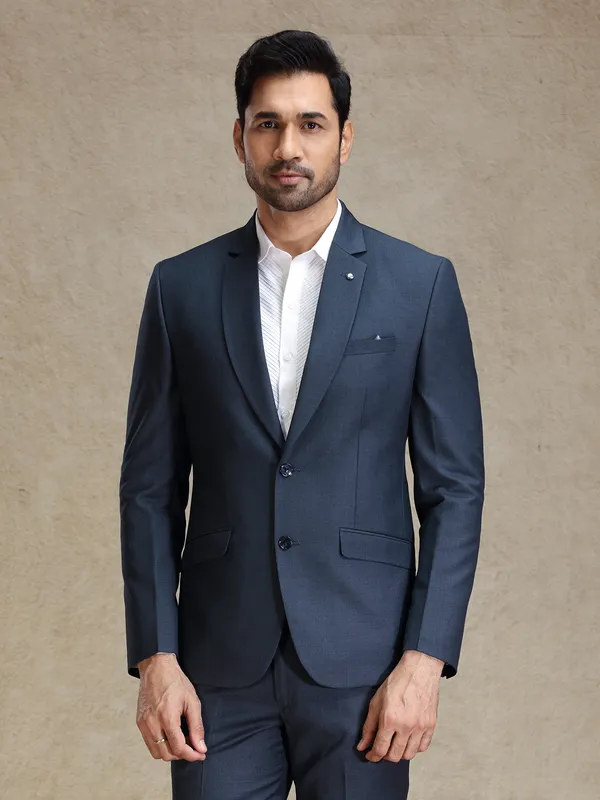 Metalic blue terry rayon blazer for receptions