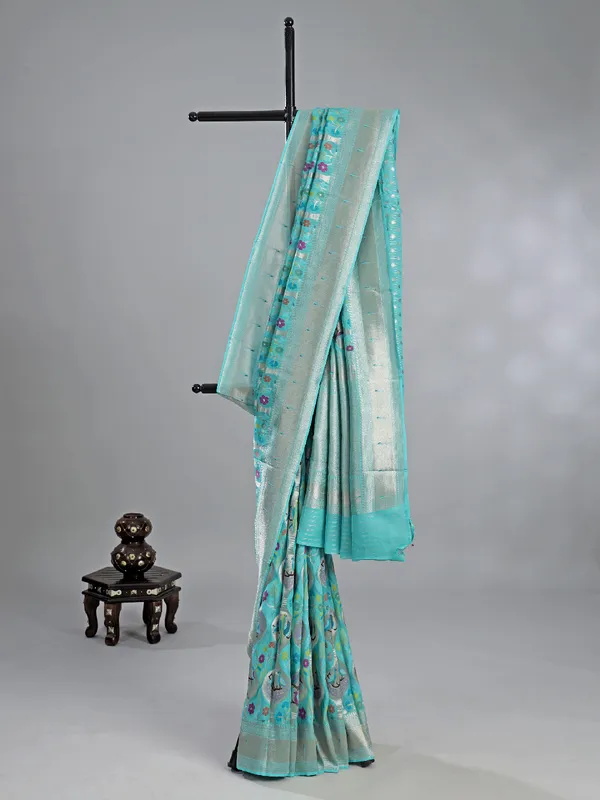 Mint aqua modal silk saree
