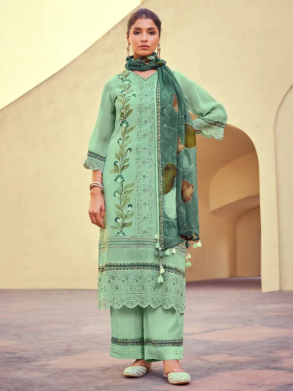 Mint blue festive wear organza salwar suit