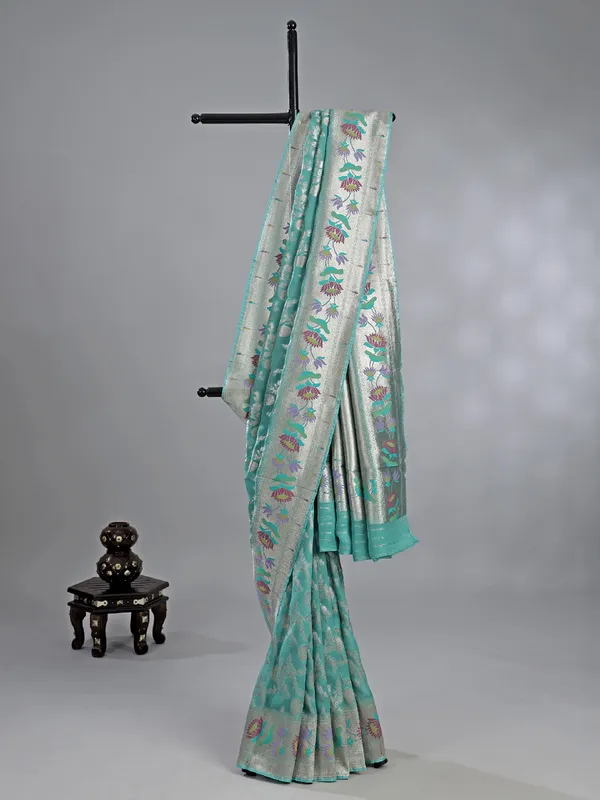 Mint blue georgette wedding wear saree