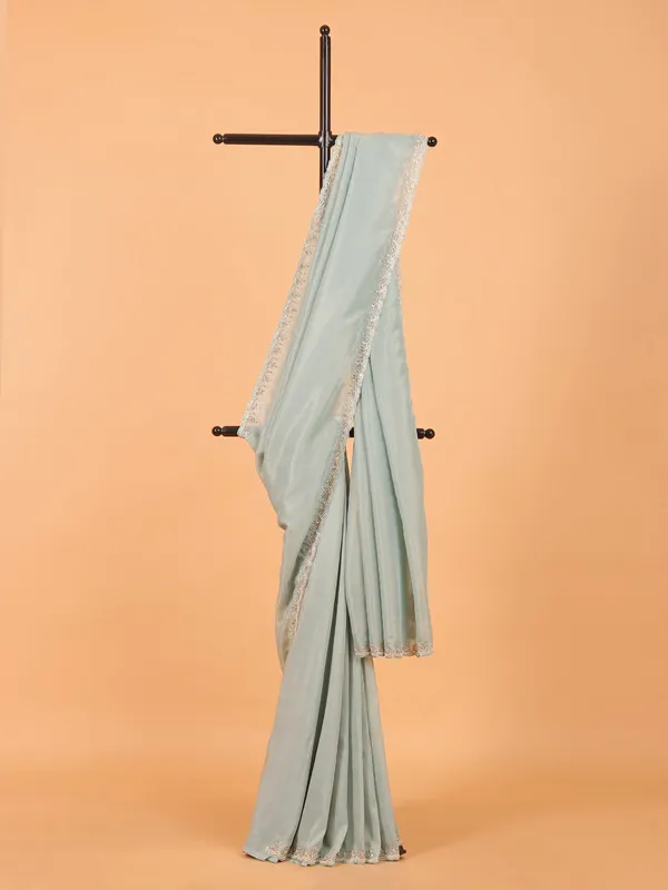 Mint blue organza saree for wedding wear