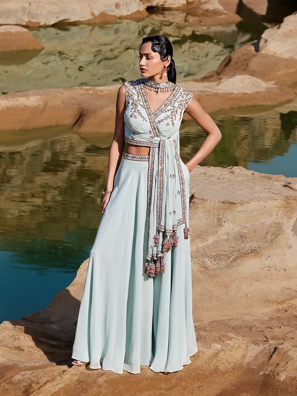 Mint blue palazzo salwar suit in georgette