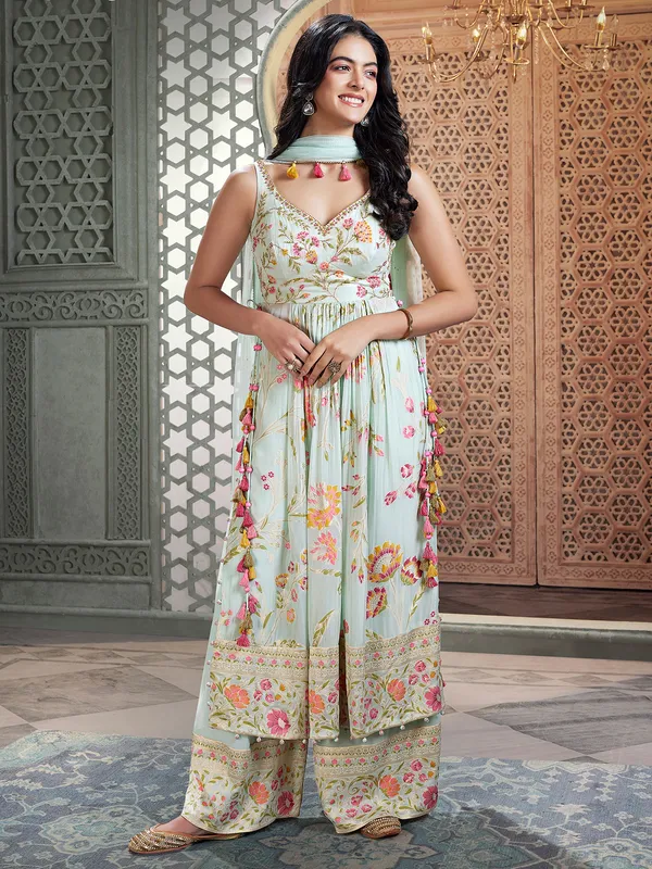 Mint blue printed palazzo suit