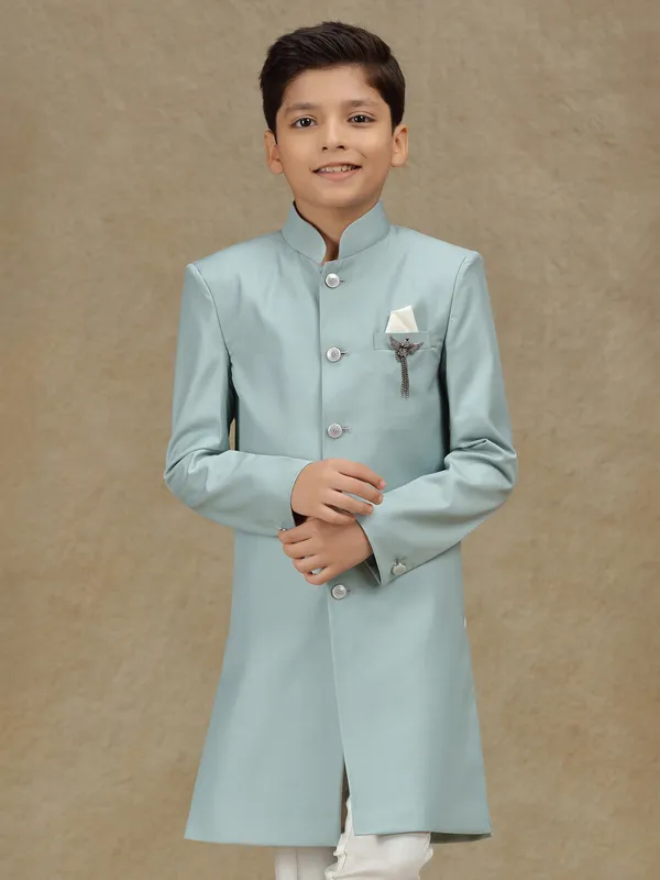 Mint blue reception ready indowestern for boys
