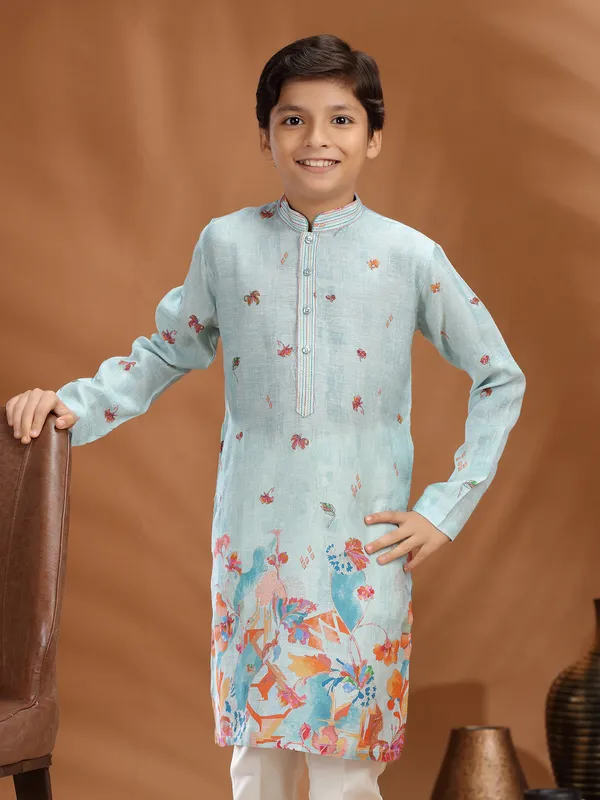 Mint blue silk kurta pajama for festive