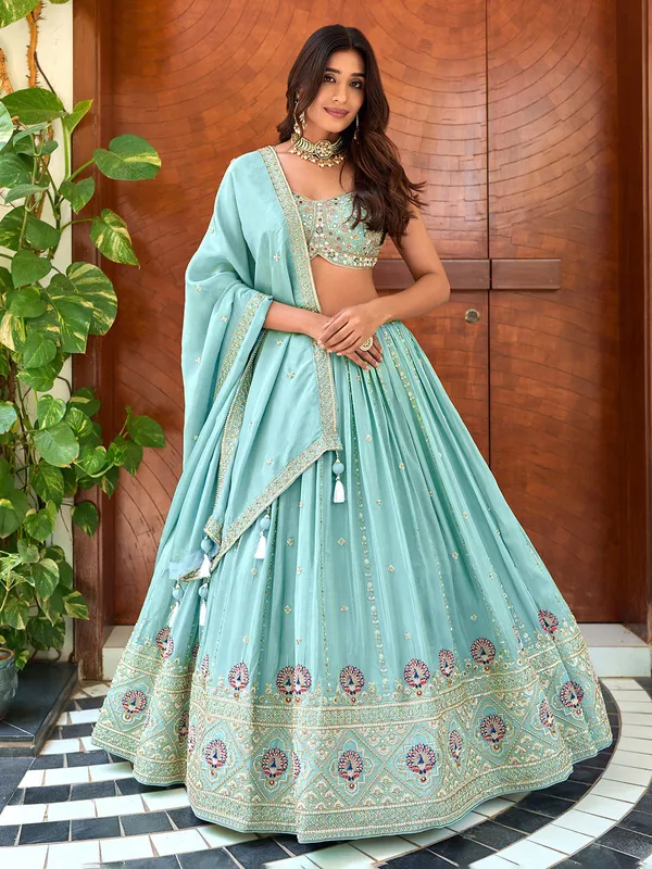 Mint blue silk lehenga choli with dupatta