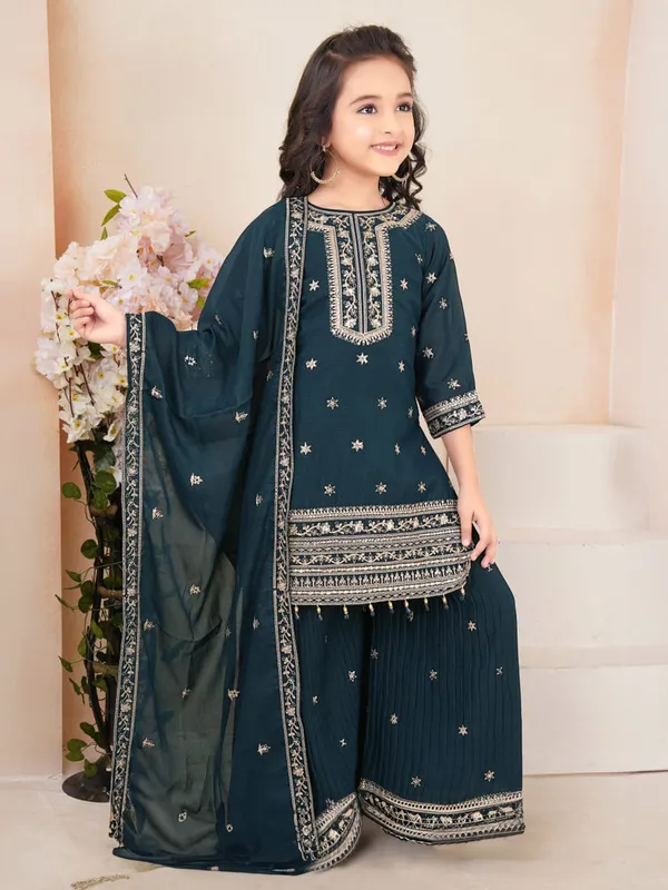 Mint blue silk palazzo salwar suit for girls