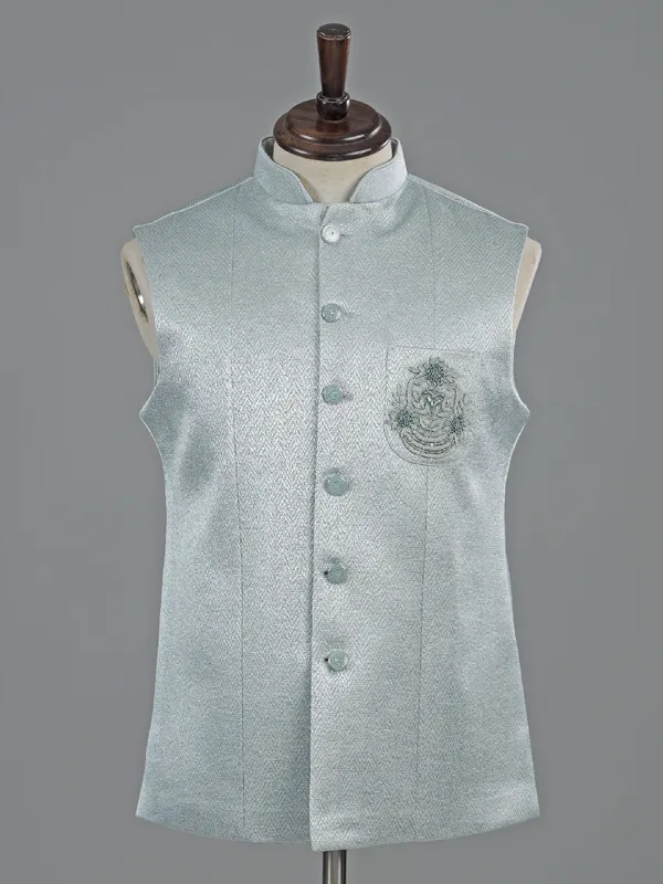 Mint blue textured waistcoat for men