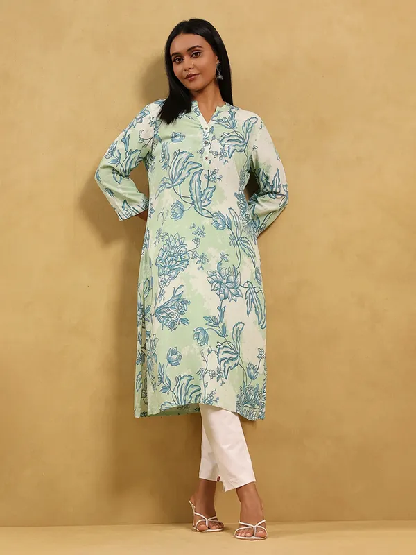Mint green cotton kurti with print
