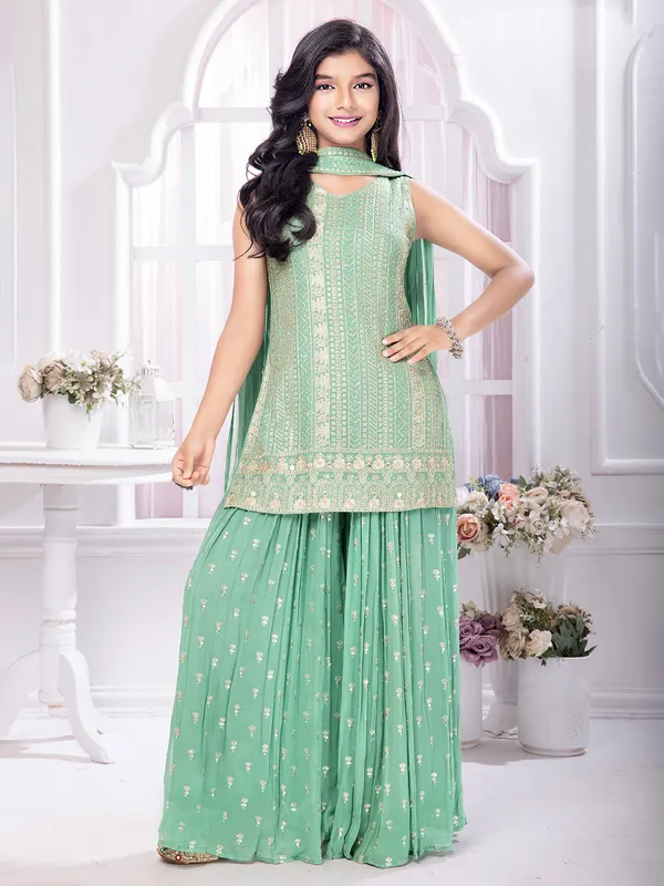 Mint green georgette palazzo salwar suit