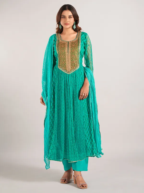 Mint green georgette printed salwar suit with dupatta