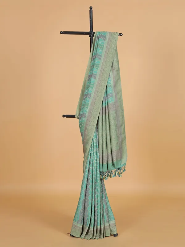 Mint green georgette zari weaving saree for women