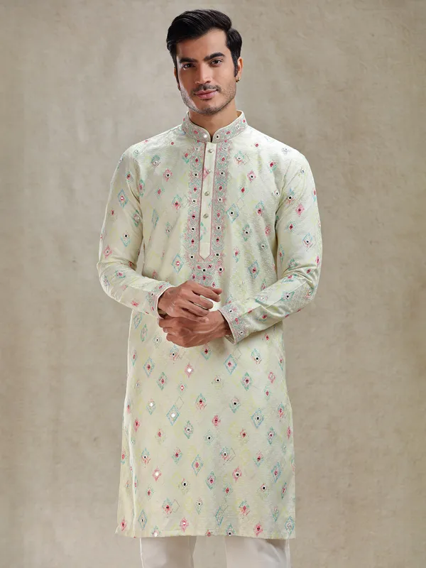 Mint green kurta suit subtle refinement in cotton silk