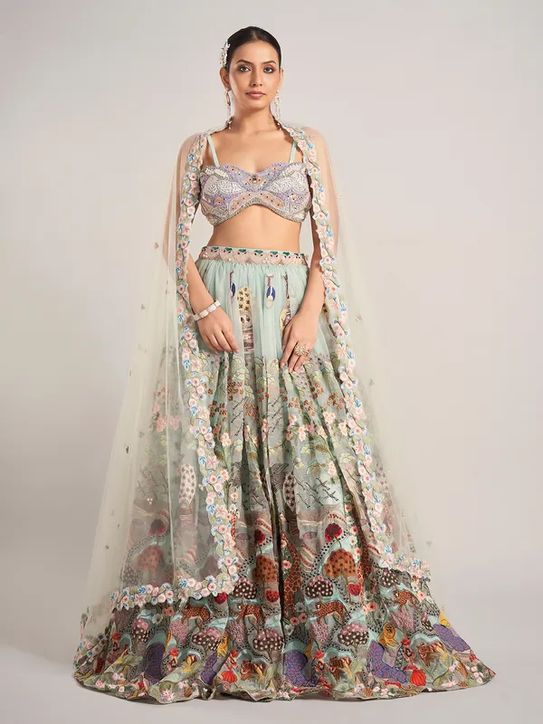 Mint green organza wedding wear lehenga choli