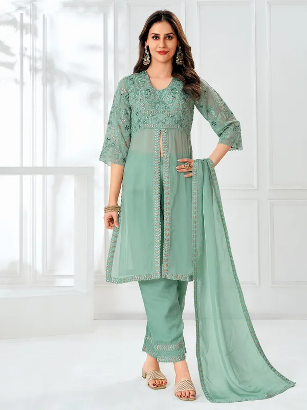 Mint green palazzo set in organza