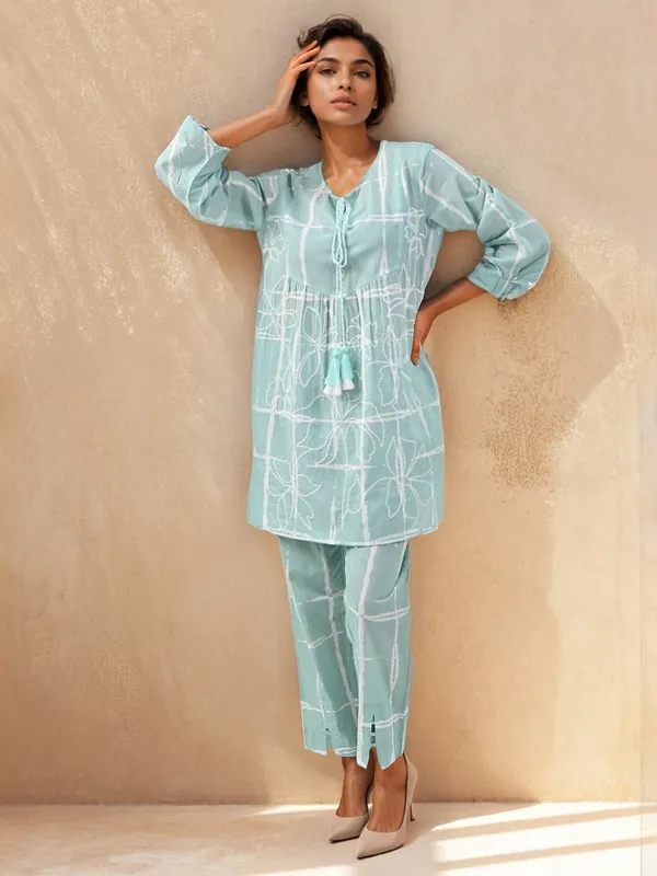 Mint green printed cotton co ord set