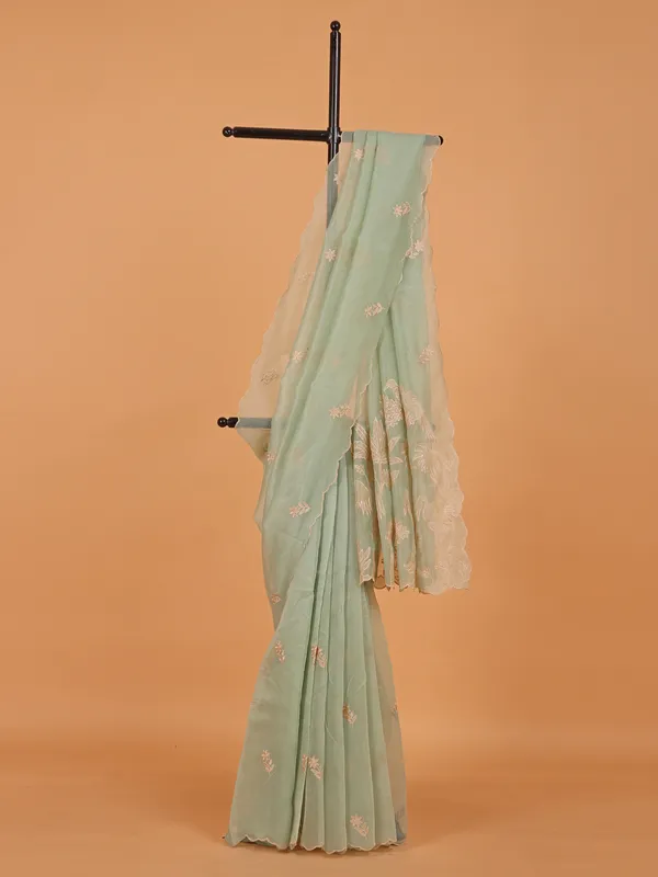 Mint green semi organza saree for festive