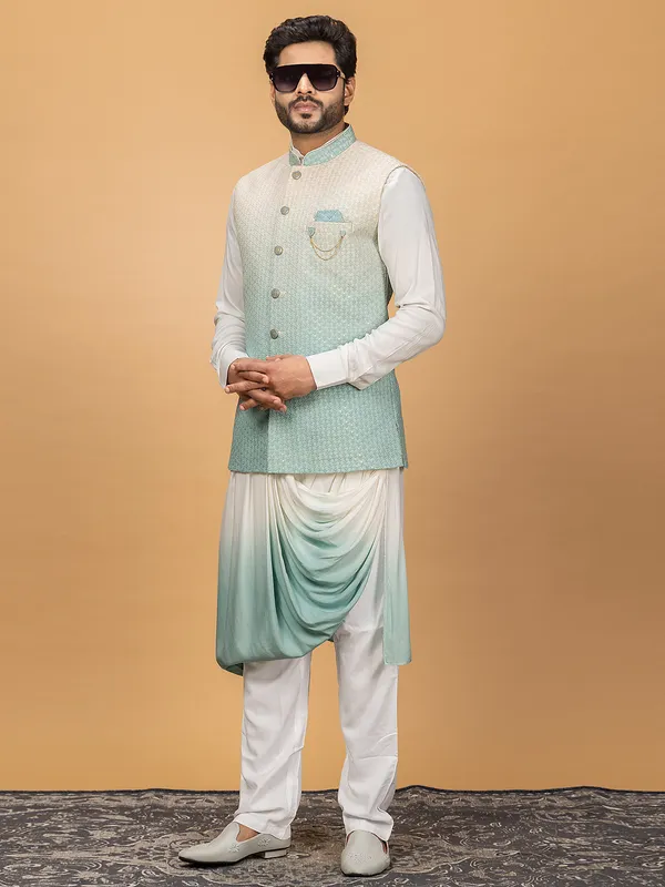 Mint green shaded silk waistcoat set