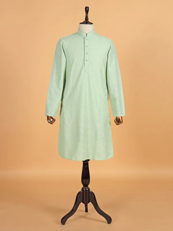 Mint green silk kurta suit for festive