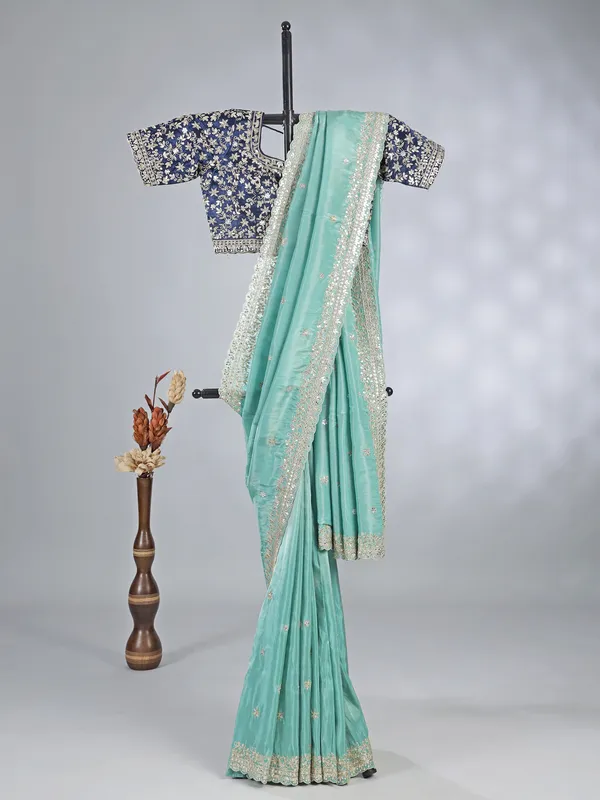 Mint green silk saree with gota work