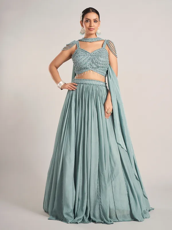 Mint green silk wedding wear lehenga choli