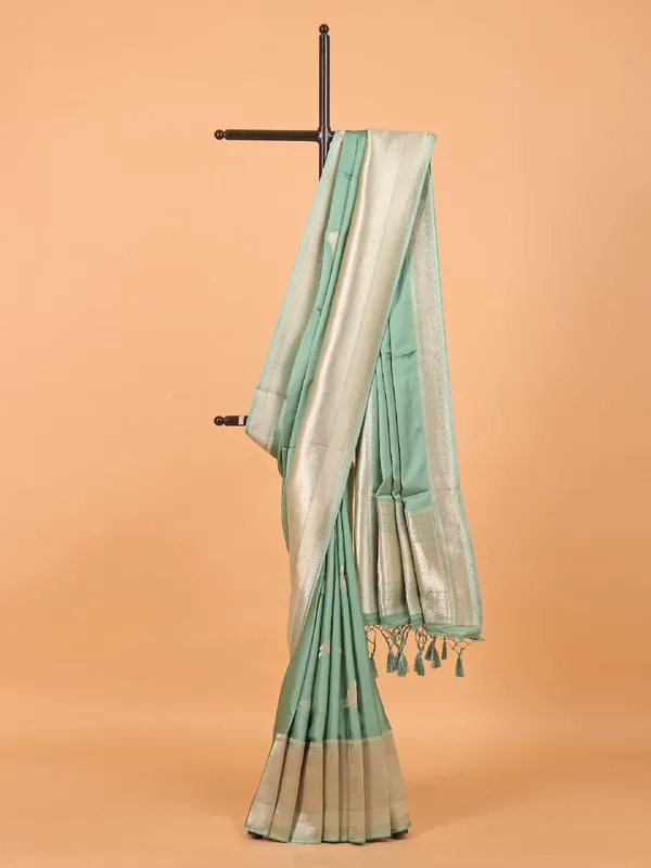 Mint green soft organza saree for women