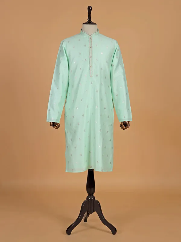 Mint green zari weaved textured kurta suit