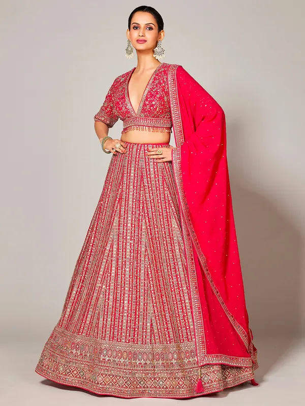 Dazzling dark pink georgette lehenga choli