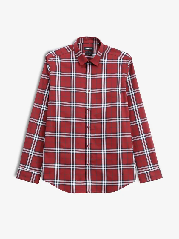 JACK&JONES maroon checks full sleeve shirt