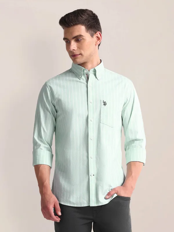 U S POLO ASSN light green cotton shirt