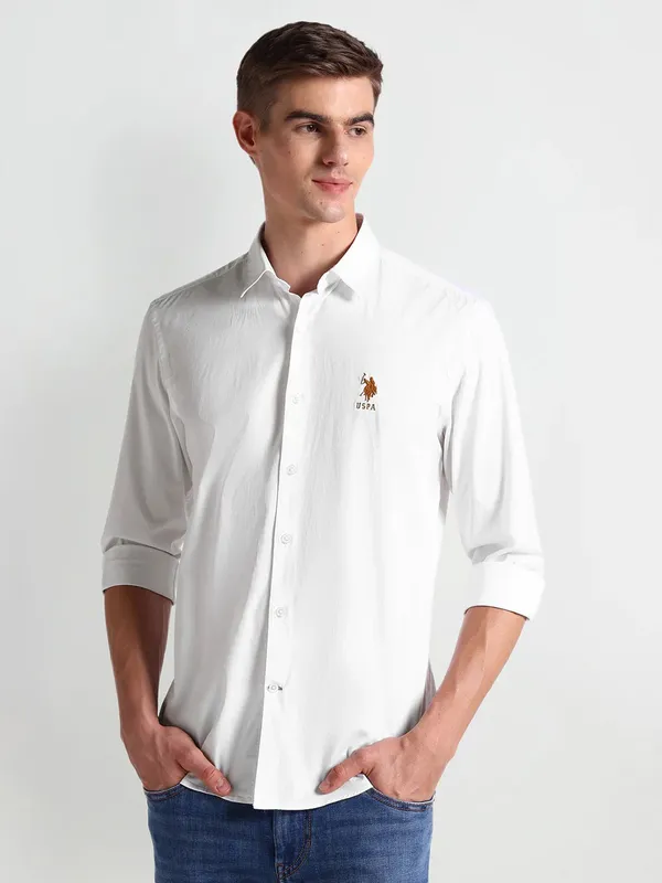 U S POLO ASSN white full sleeve casual shirt