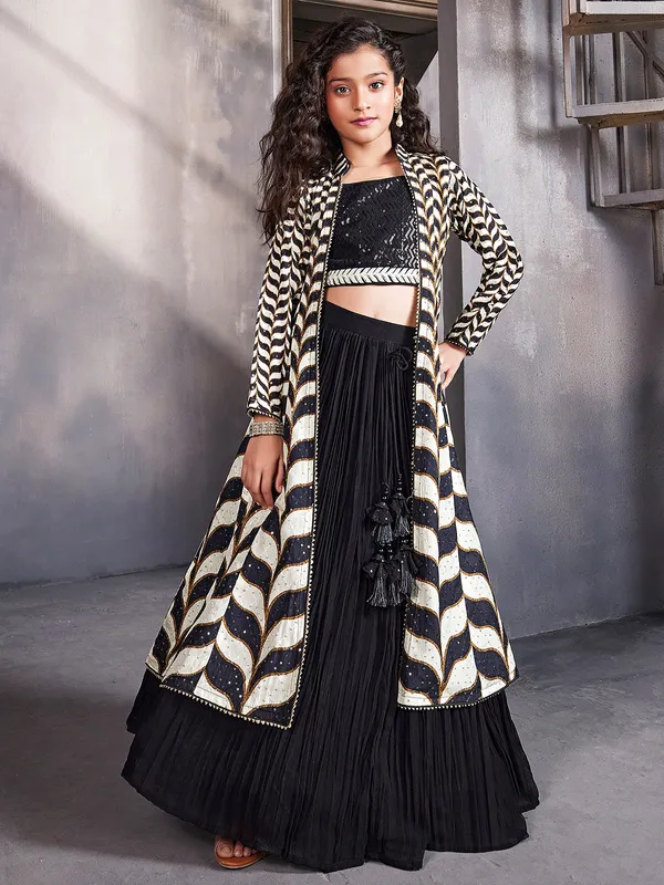 Modern black lehenga choli with shrug