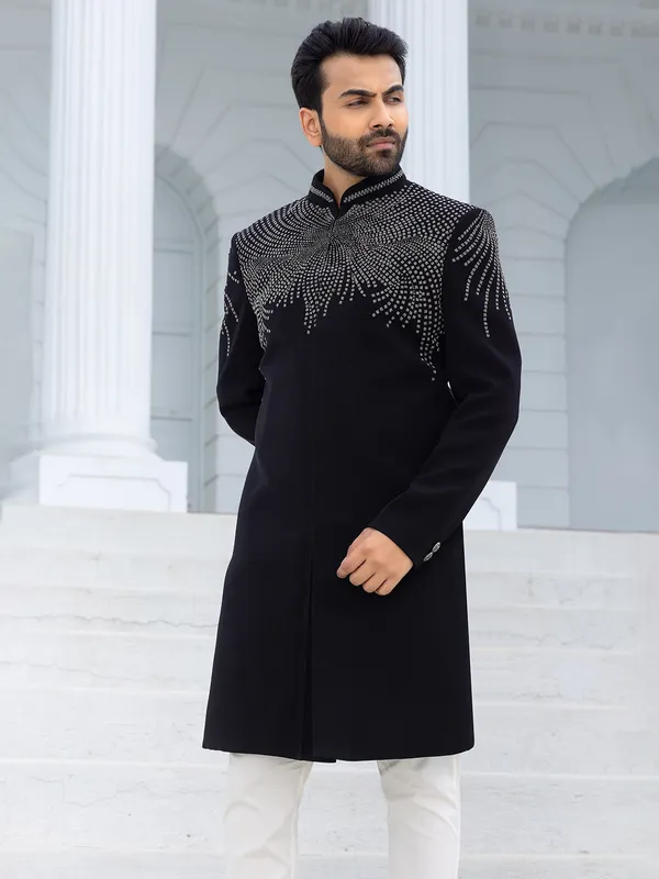 Modern black terry rayon Indowestern