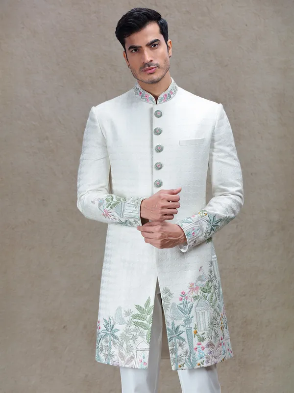 Modern charming white long indo-western for wedding
