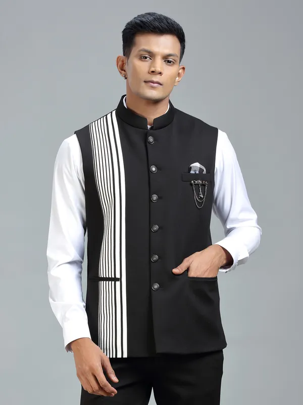 Modern classic black striped waistcoat for men