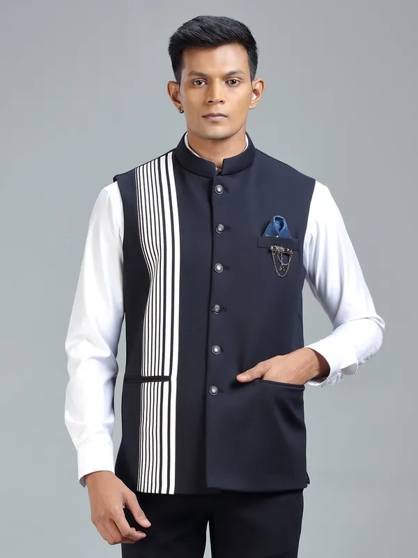 Modern classic navy striped waistcoat for men