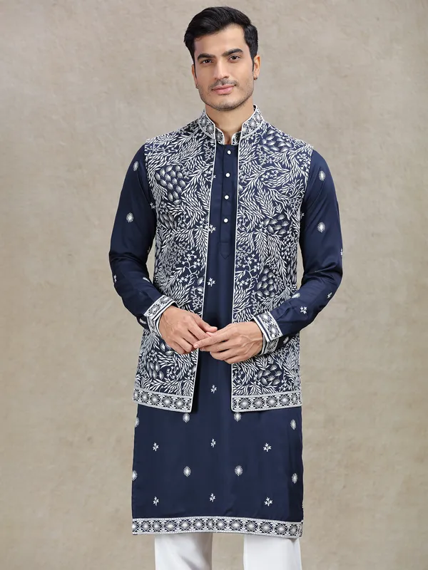 Modern flair navy waistcoat set for festive celebrations