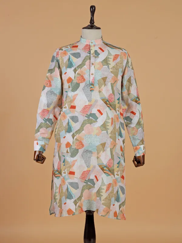 Modern multicolor cotton printed kurta for men