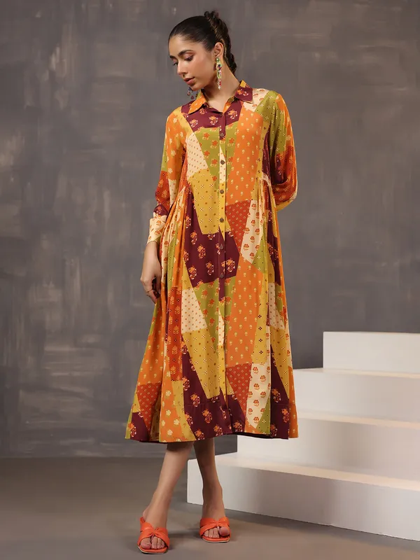 Modern mustard yellow satin kurti