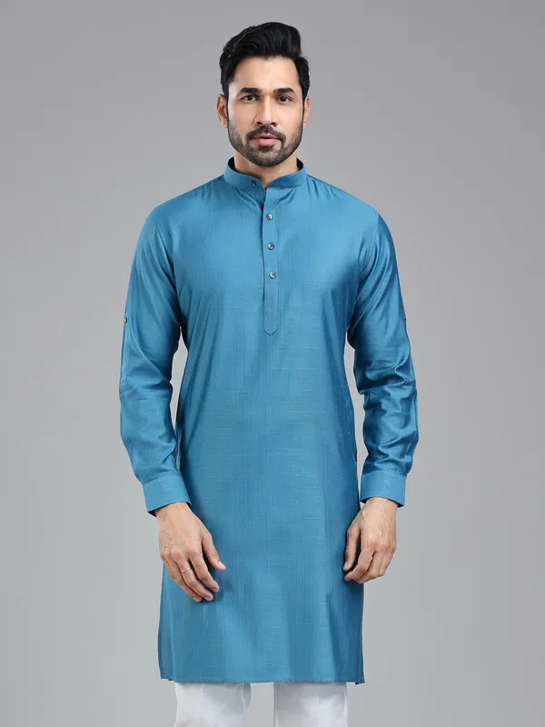 Moonstone blue simple kurta for festive