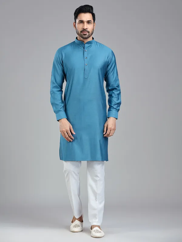Moonstone blue simple kurta suit for festive