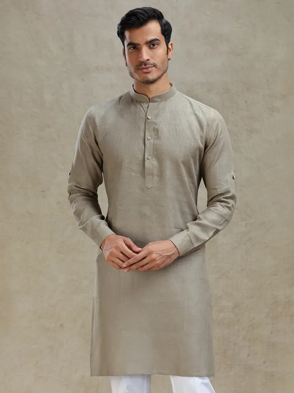 Moss green linen kurta for mahendi