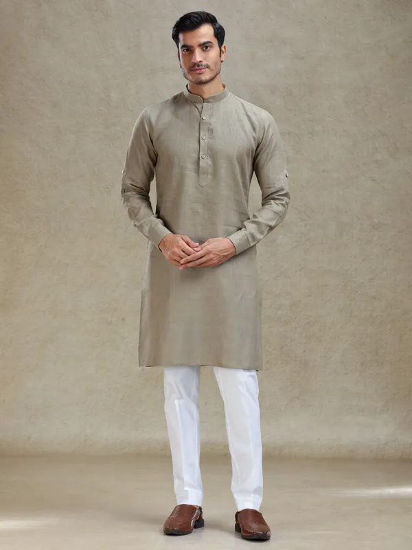 Moss green linen kurta set for mahendi