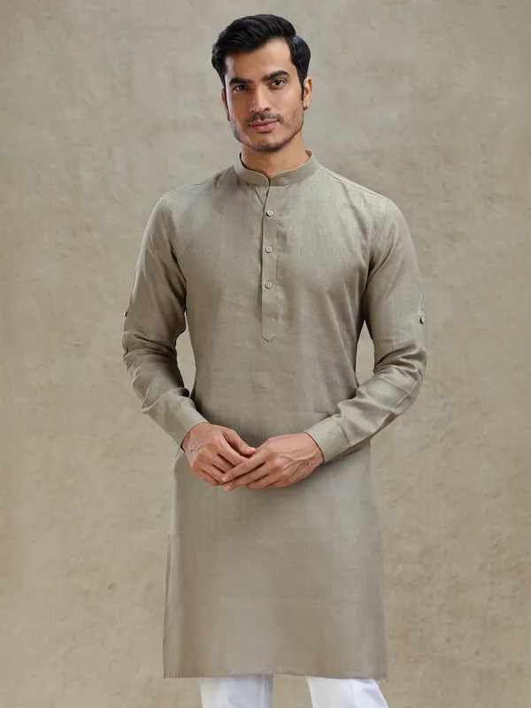 Moss green linen kurta set for mahendi