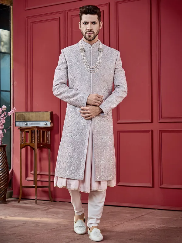 Muave pink silk shewani for wedding