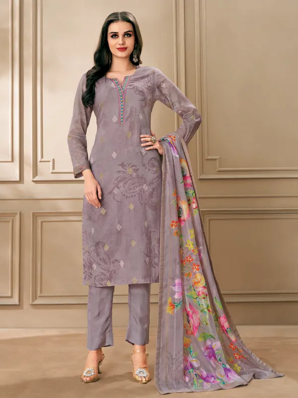 Muave purple printed cotton salwar suit