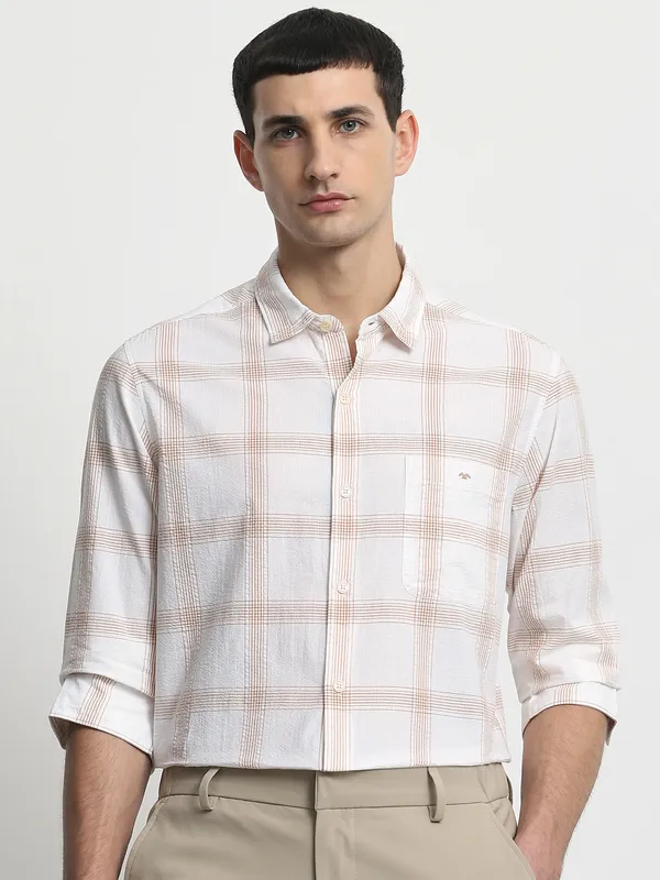 MUFTI beige coloured slim fit casual wear shirt