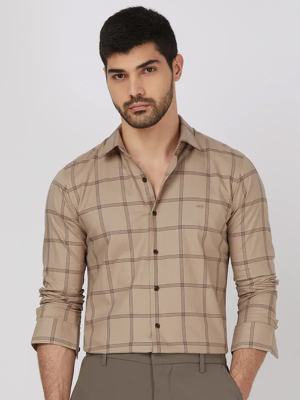 MUFTI beige cotton checks shirt